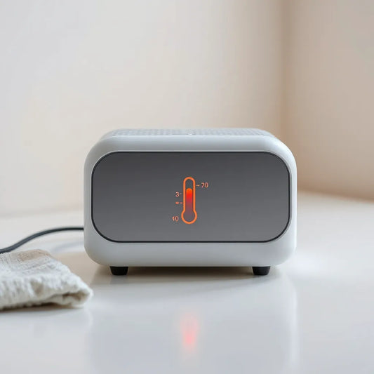 Sleek heating device with subtle indicator lights and even warm airflow for safe temperature control